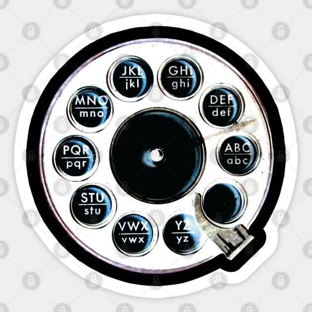 Retro Rotary Phone White on Black Sticker by badlydrawnbabe